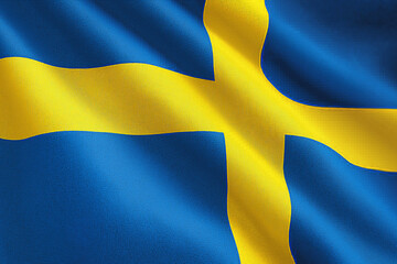 Close-up of a Waving Swedish Flag: National Symbol