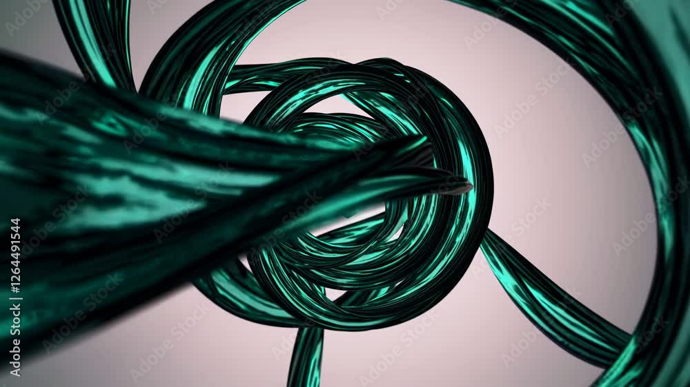 Fototapete abstract composition with a red heart floating inside a spiral of textured green ribbon