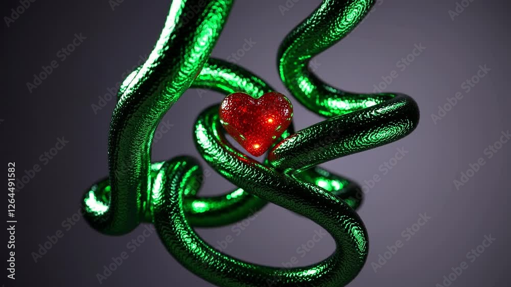 Aufkleber Abstract composition with a red heart floating inside a spiral of textured green ribbon