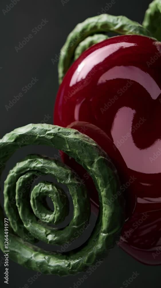 Leinwandbilder abstract composition with a red heart floating inside a spiral of textured green ribbon
