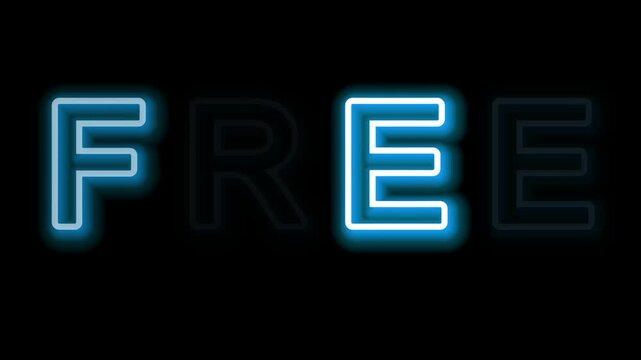 "Free" blue neon Text isolated Black Background. business concept.	