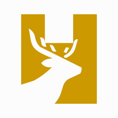 Initial Letter H Deer Logo Concept With Minimal Deer Head Symbol Vector Template