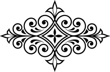 Ornate Black and White Floral Scroll Design Element