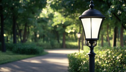 Illuminated Pathway: A Serene Park Scene at Dawn