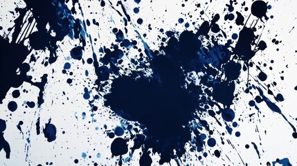 A white background with navy blue paint splatters, creating a dynamic and artistic effect.
