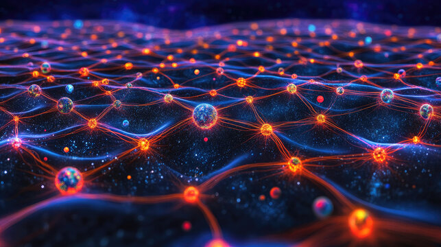 An abstract glowing grid of stars and planets, symbolizing the precision of universal space measurement.