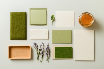 Minimalistic arrangement featuring various textured papers and n