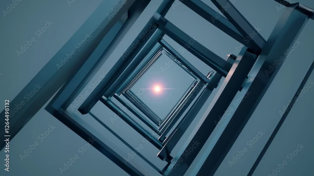 Aufkleber Abstract tunnel of interconnected geometric frames leading to a glowing ligh