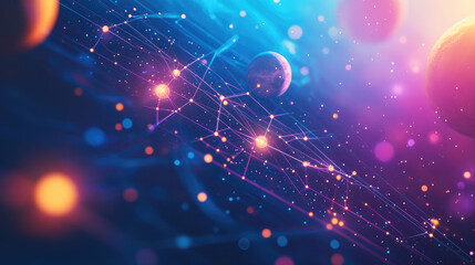 An abstract glowing grid of stars and planets, symbolizing the precision of universal space measurement.