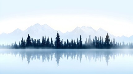 Obraz premium Serene Winter Landscape: Blue Mountains Reflected in a Misty Lake