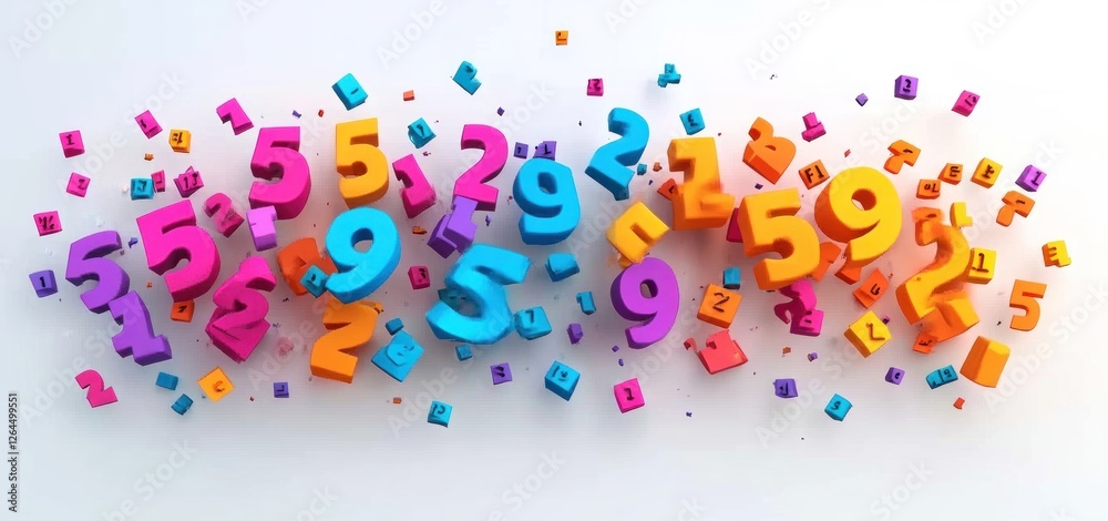 Fototapete colorful 3d numbers explosion: a vibrant display of multicolored digits in a dynamic, chaotic arrang
