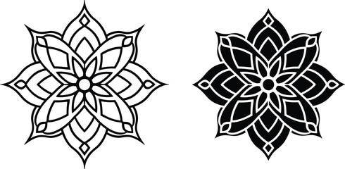 Geometric Floral Mandala Designs Black, White, Line Art © Chaya