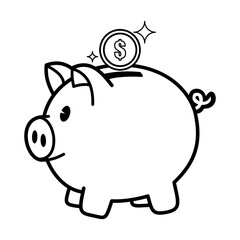 Piggy bank with dollar coin outline illustration