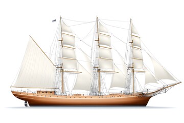 Obraz premium Wooden sailing ship illustration, white background, historical vessel, maritime art