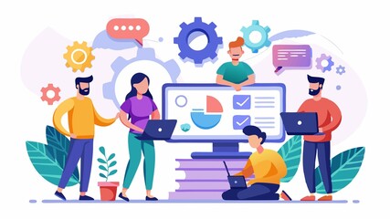 The image emphasizes the collaborative nature of software development and teamwork.