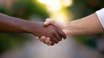 Unity in Diversity: A Handshake Symbolizing  Harmony and Understanding Between Two Individuals of Different Races