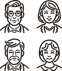 人物　男性　女性　ミドル　シニア　ビジネス　スーツ　線　シンプル　アイコン　イラスト　素材　セット