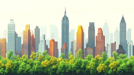 Obraz premium Modern Metropolis Skyline Greenery Urban Oasis Cityscape Panorama