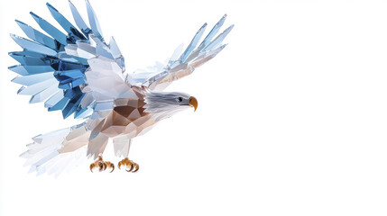 stunning low poly eagle with blue and white wings, soaring gracefully