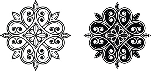 Symmetrical Floral Mandala Designs Black and White Patterns