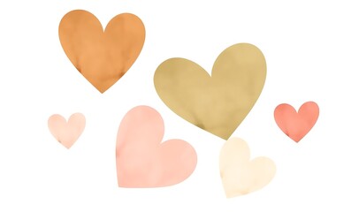 A natural and calming watercolor vector with hearts in earthy tones like terracotta, olive green, dusty rose, and warm beige.