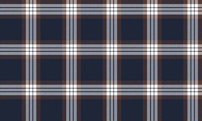 Seamless plaid pattern, navy, white, and brown, suitable for designing clothes, skirts, and pants, giving a modern, classic, and stylish feel.