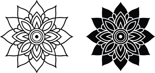 Floral Mandala Designs Line Art, Black, White, Tattoo, Symmetrical, Circular, Geometric, Pattern, Or