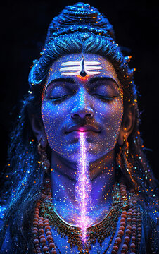 Mystical digital art of Lord Shiva with fiery energy, divine Hindu god with cosmic aura, spiritual enlightenment and sacred power in ethereal fantasy artwork