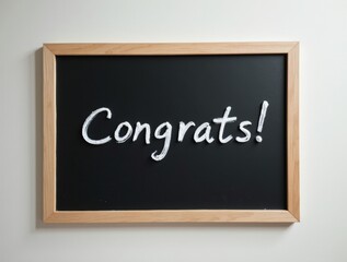 blackboard with "Congrats" written in white chalk against a simple background