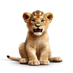 Obraz premium Lion Cub Portrait: A captivating portrait of an adorable lion cub, its playful expression and wide, innocent eyes will melt your heart. The cub's soft fur, charming demeanor.