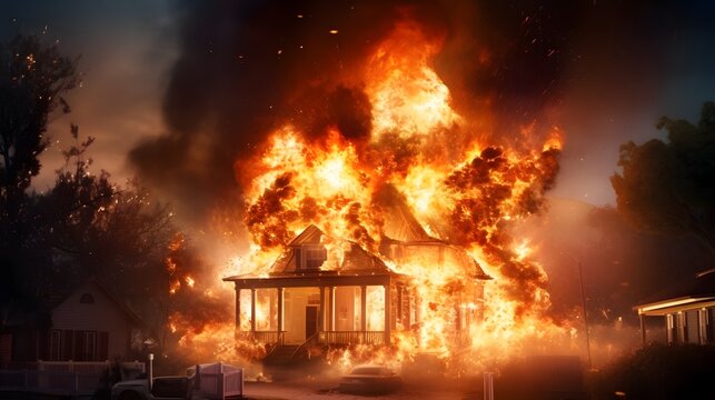 Raging Inferno Engulfs Collapsing Residential Structure in Disaster  Flames and smoke pour from every window as the building rapidly deteriorates under the intense heat of the blaze