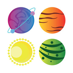 Planets icon set. Fantastic planets of the solar system. Fantasy.