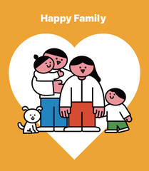 Character illustration of a harmonious family with a dog
