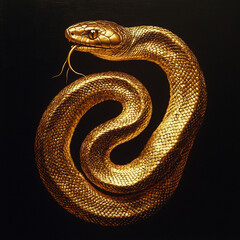 Fototapeta premium Golden serpent artwork showcasing intricate scales and vivid details in a dark background. Generative AI