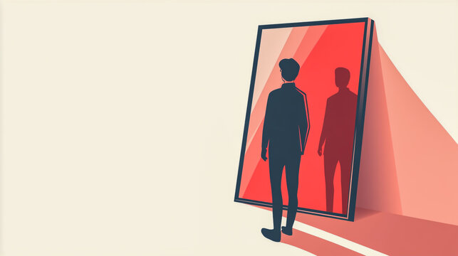 Vector illustration of a person standing in front of a mirror with their reflection visible