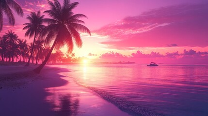 Pink Paradise Beach Sunset Tropical Island Dream Vacation