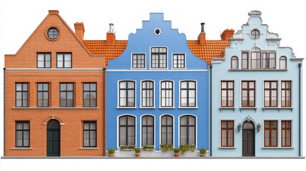 Fototapeta premium Charming European Townhouses Architectural Illustration Row of Colorful Historic Buildings Facade