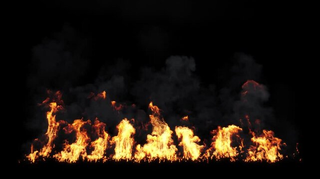 Flames rising burn on ground with smoke effect black backgrounds element 3d rendering