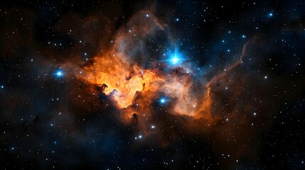 Fototapeta premium Cosmic Nebula with Orange and Blue Hues in Dark Space
