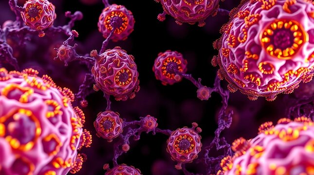 High-resolution abstract background image displaying intricate organic forms reminiscent of cellular structures, rendered in a photorealistic style with a focus on minute details an.