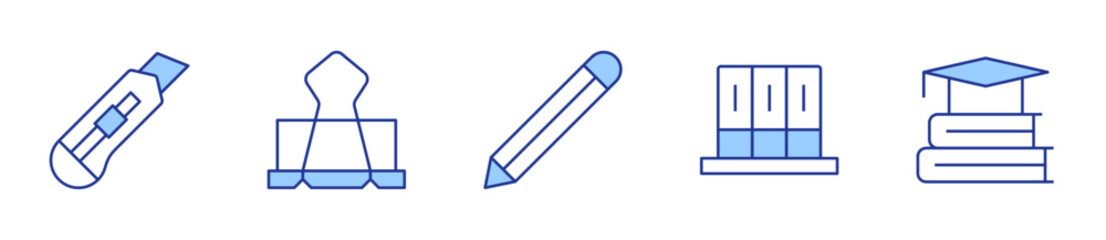 archive, cutter, education, paperclip, pencil. School Icon vector illustration. Line Duotone style. Editable stroke