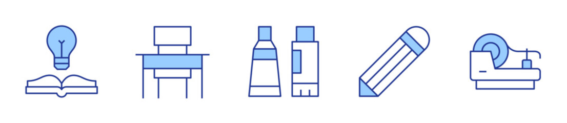 glue, idea, pencil, tape, school desk. School Icon vector illustration. Line Duotone style. Editable stroke