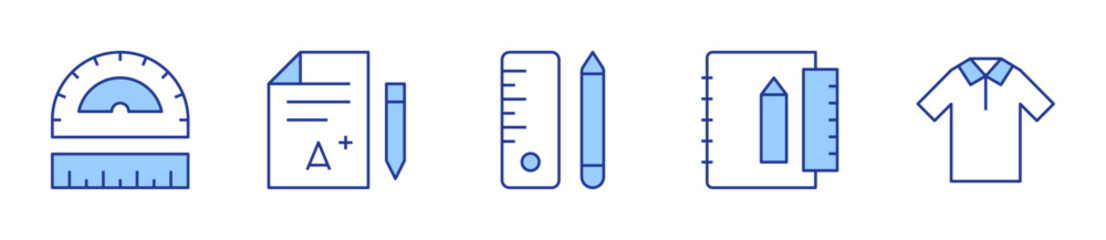 grade, ruler, school material, stationery, uniform. School Icon vector illustration. Line Duotone style. Editable stroke