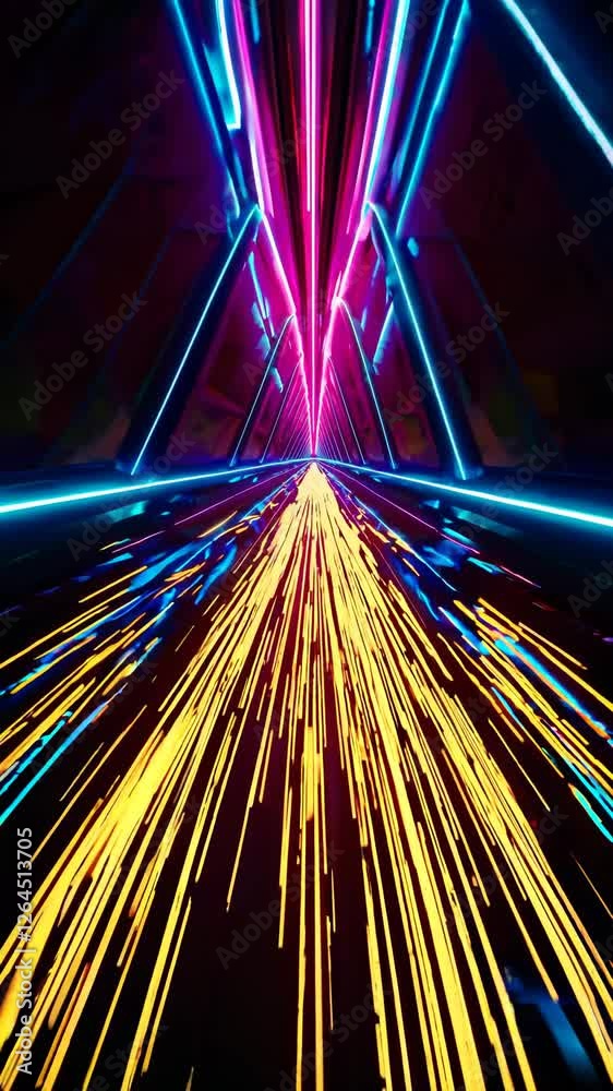 Aufkleber futuristic tunnel with glowing golden triangular frames