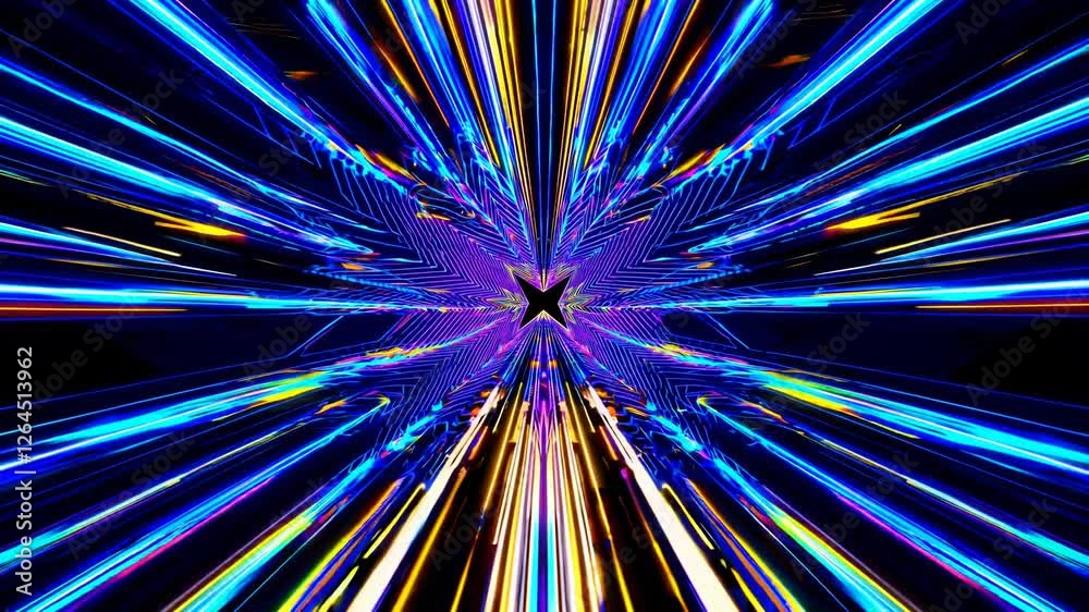 Poster Futuristic tunnel with glowing golden triangular frames