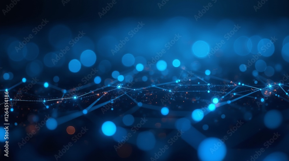 Poster futuristic digital network with glowing blue nodes and connections. abstract technology, data, inter