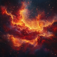 Stunning Cosmic Nebula with Fiery Orange and Yellow Hues