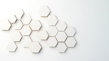 Abstract arrangement of white hexagonal tiles on a minimalist background, showcasing geometric design