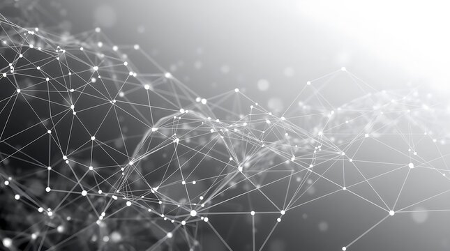 High-resolution abstract background image incorporating a complex network of lines and nodes, rendered in monochromatic shades of grey, showcasing a futuristic and technological aes.