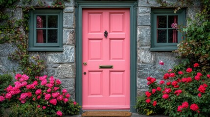Charming Pink Door in a Stone House